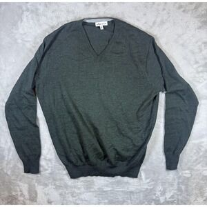 Peter Millar Sweater Mens Medium Green V Neck Merino Silk Wool Knit Pullover